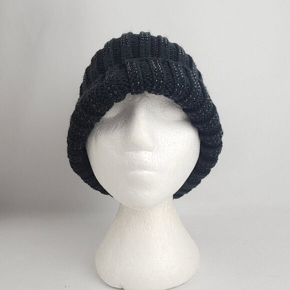 Black Knit Rhinestone Studded Fur Pom Pom Toque - Picture 3 of 8